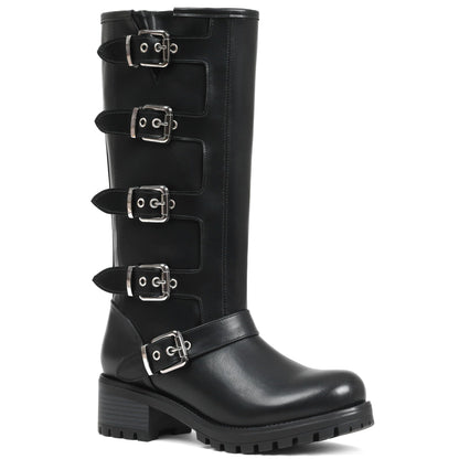 Square Toe Knee High Riding Boots with Buckles