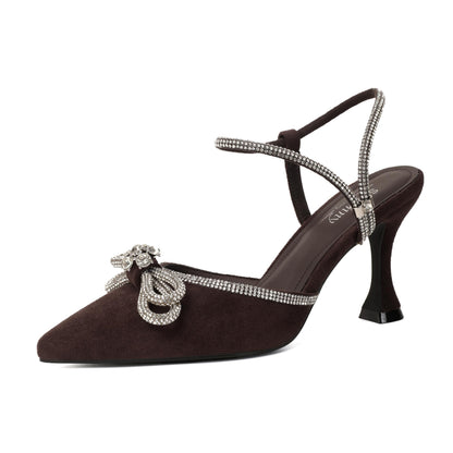 Rhinestone Slingback Kitten Heel Bow Pumps
