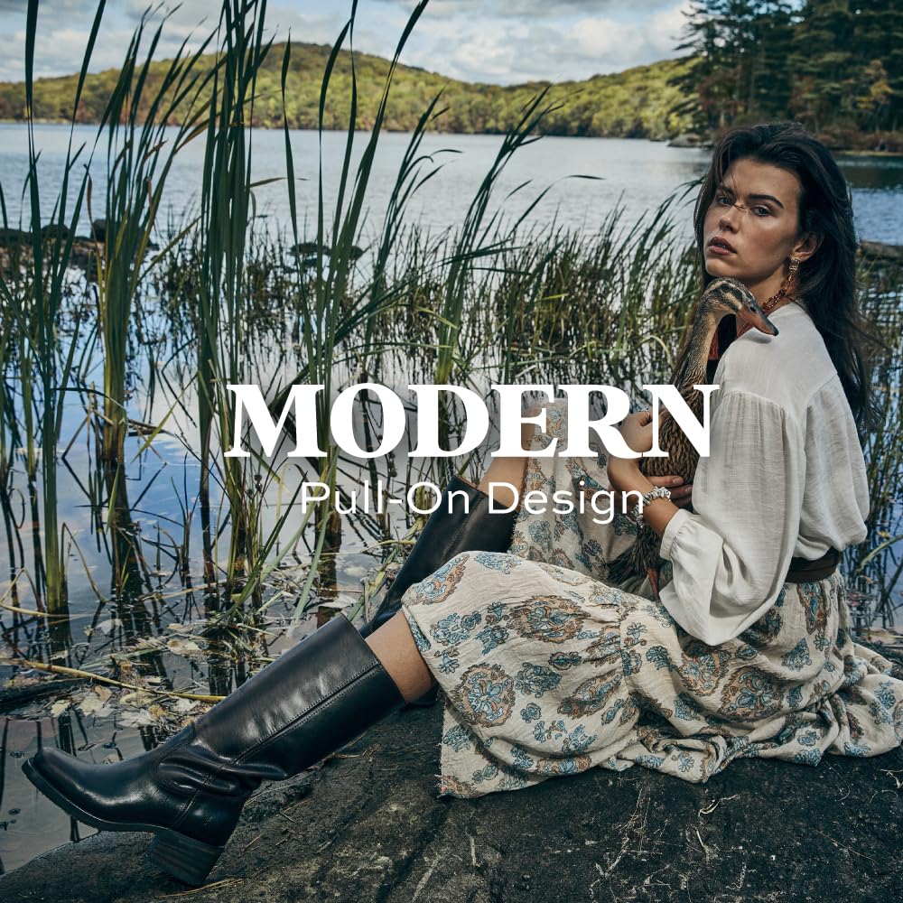 Waterproof Tall Leather Boots with Chunky Heel