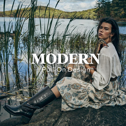 Waterproof Tall Leather Boots with Chunky Heel