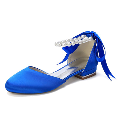 Pearl Strap Satin Bridal Flats