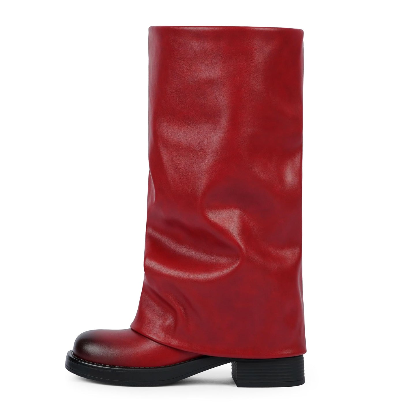 Fold Over Knee High Boots with Chunky Heels