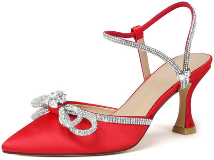 Rhinestone Slingback Kitten Heel Bow Pumps