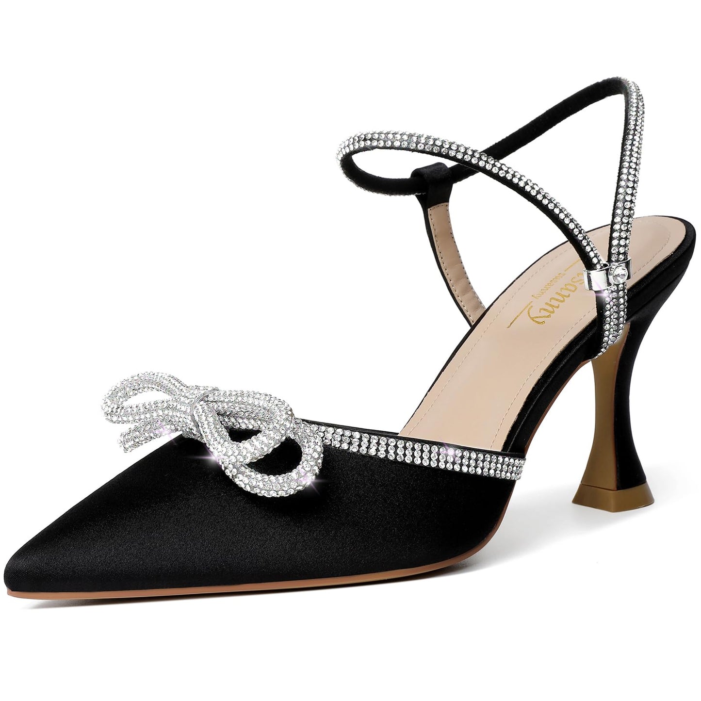 Rhinestone Slingback Kitten Heel Bow Pumps