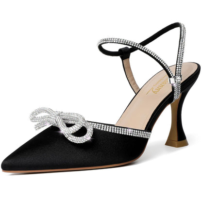 Rhinestone Slingback Kitten Heel Bow Pumps