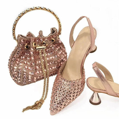 Classic Evening Heel Sandals and Matching Bag Set