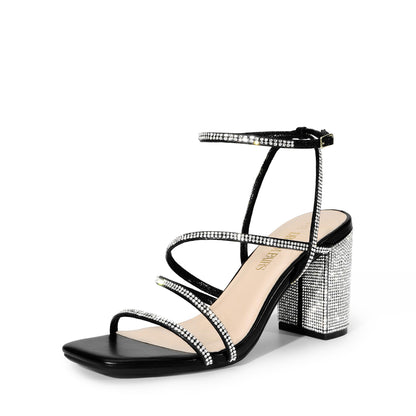 Chunky Strappy Square Toe Heel Sandals for Women
