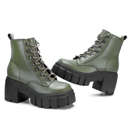 Chunky Platform Combat Boots with Side Zipper