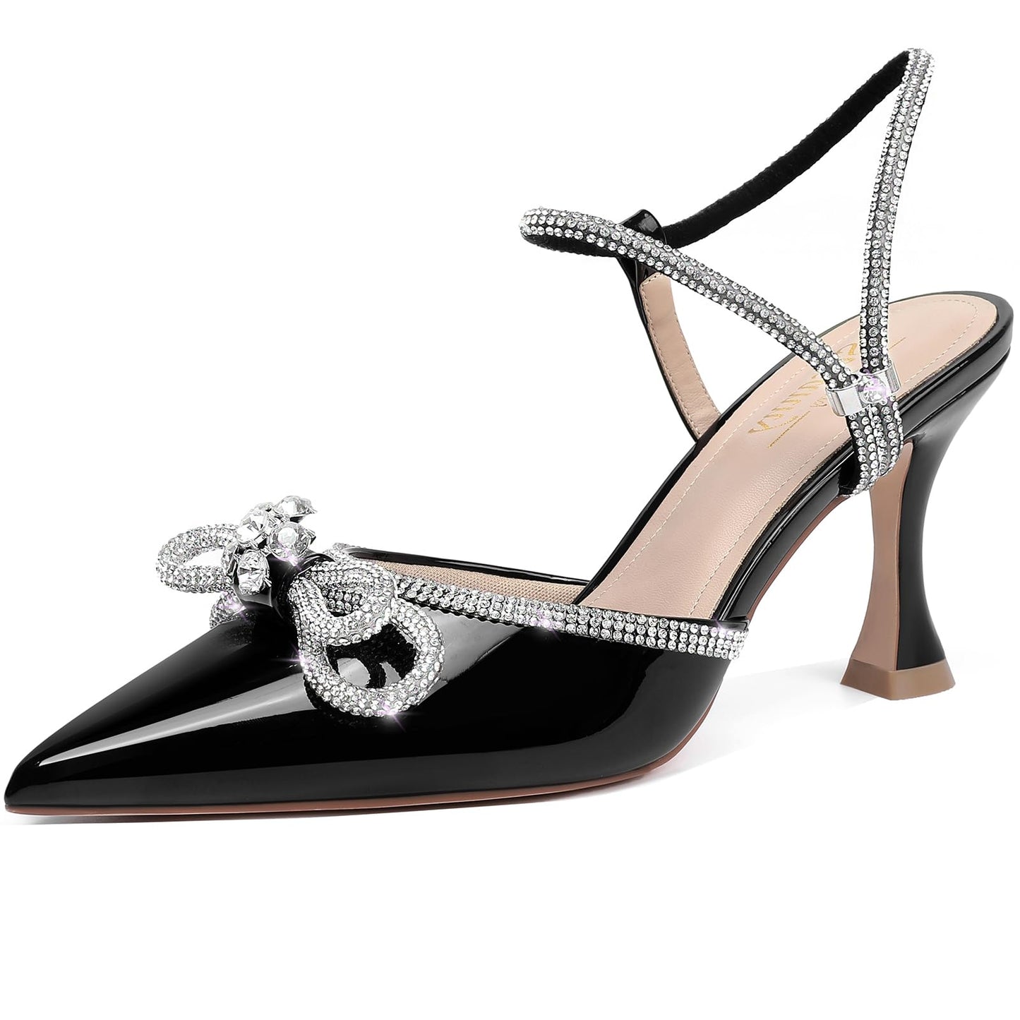 Rhinestone Slingback Kitten Heel Bow Pumps