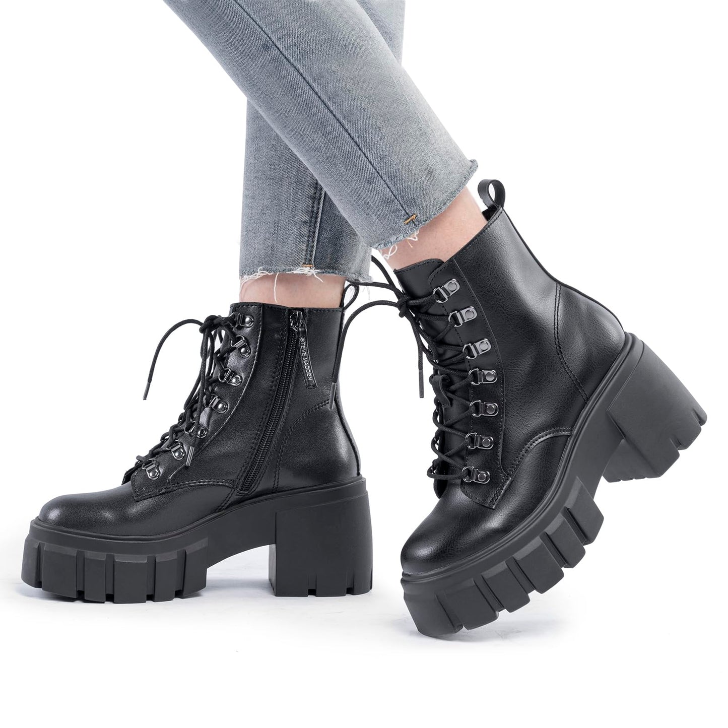 Chunky Platform Combat Boots with Side Zipper