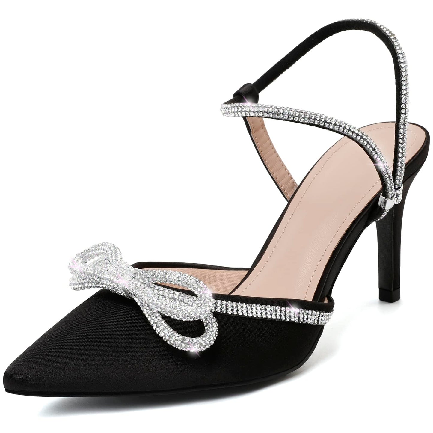 Rhinestone Slingback Kitten Heel Bow Pumps