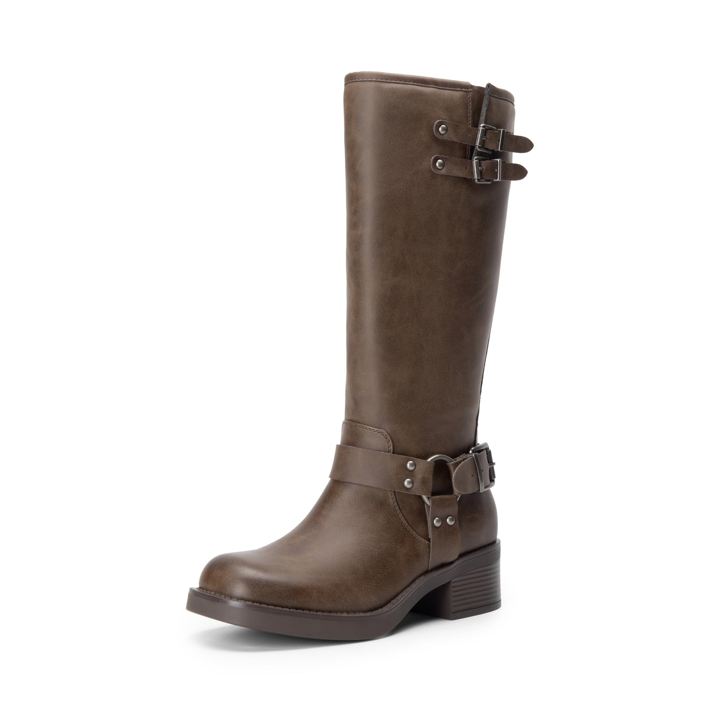 Knee High Combat Boots with Buckle Strap Detail
