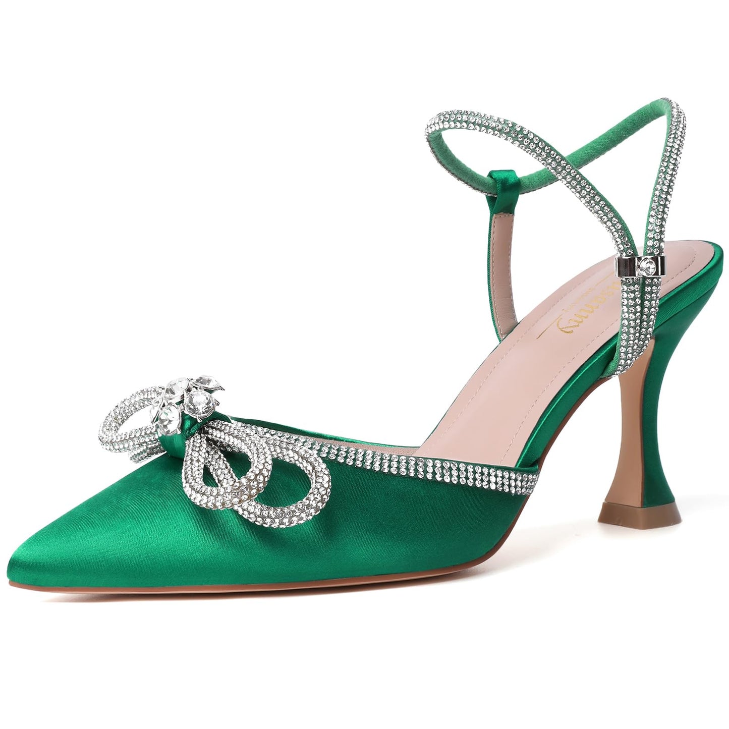 Rhinestone Slingback Kitten Heel Bow Pumps