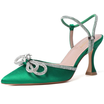Rhinestone Slingback Kitten Heel Bow Pumps