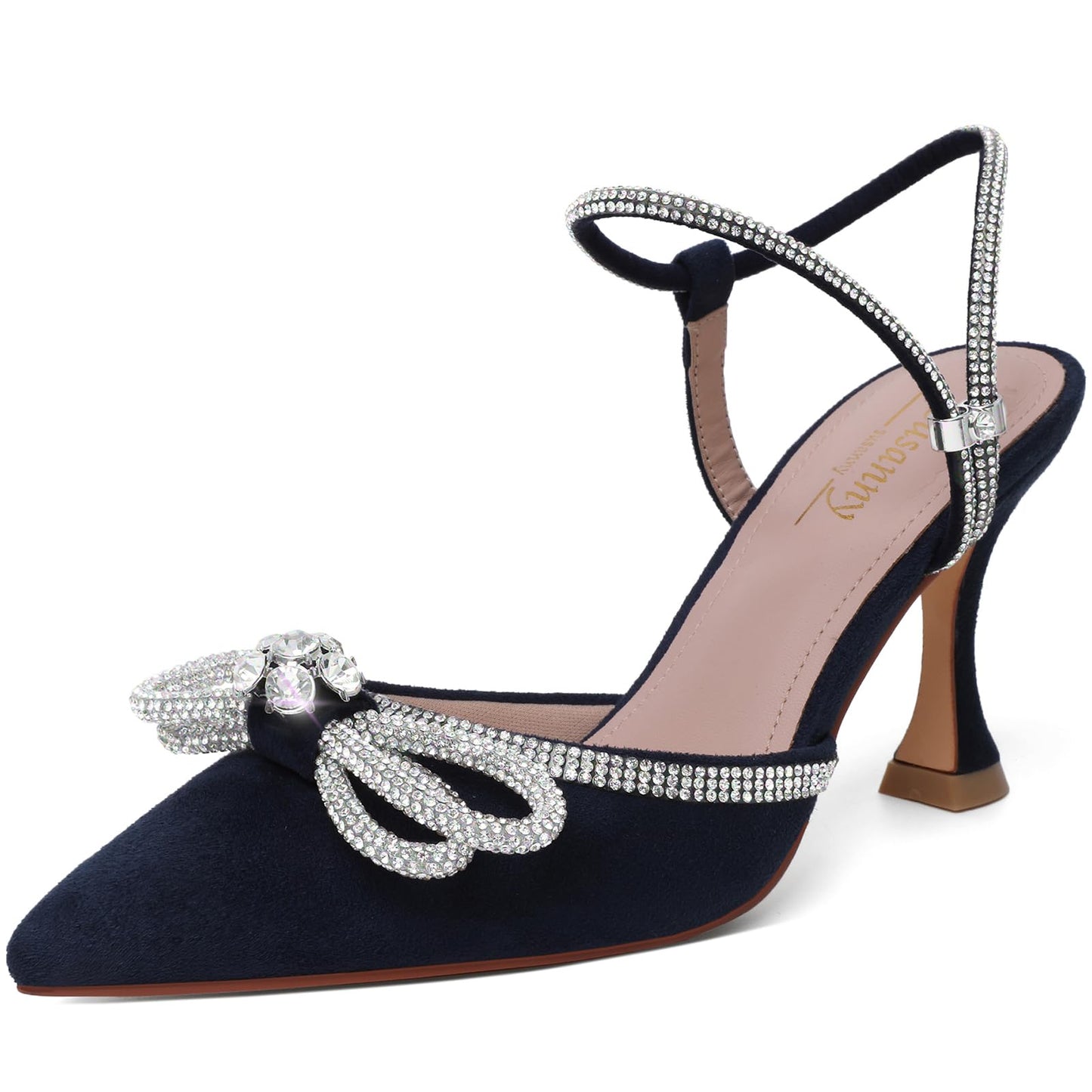 Rhinestone Slingback Kitten Heel Bow Pumps