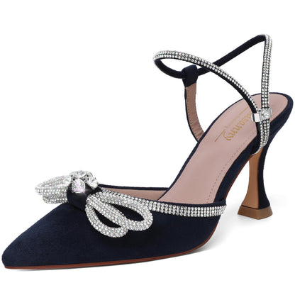 Rhinestone Slingback Kitten Heel Bow Pumps