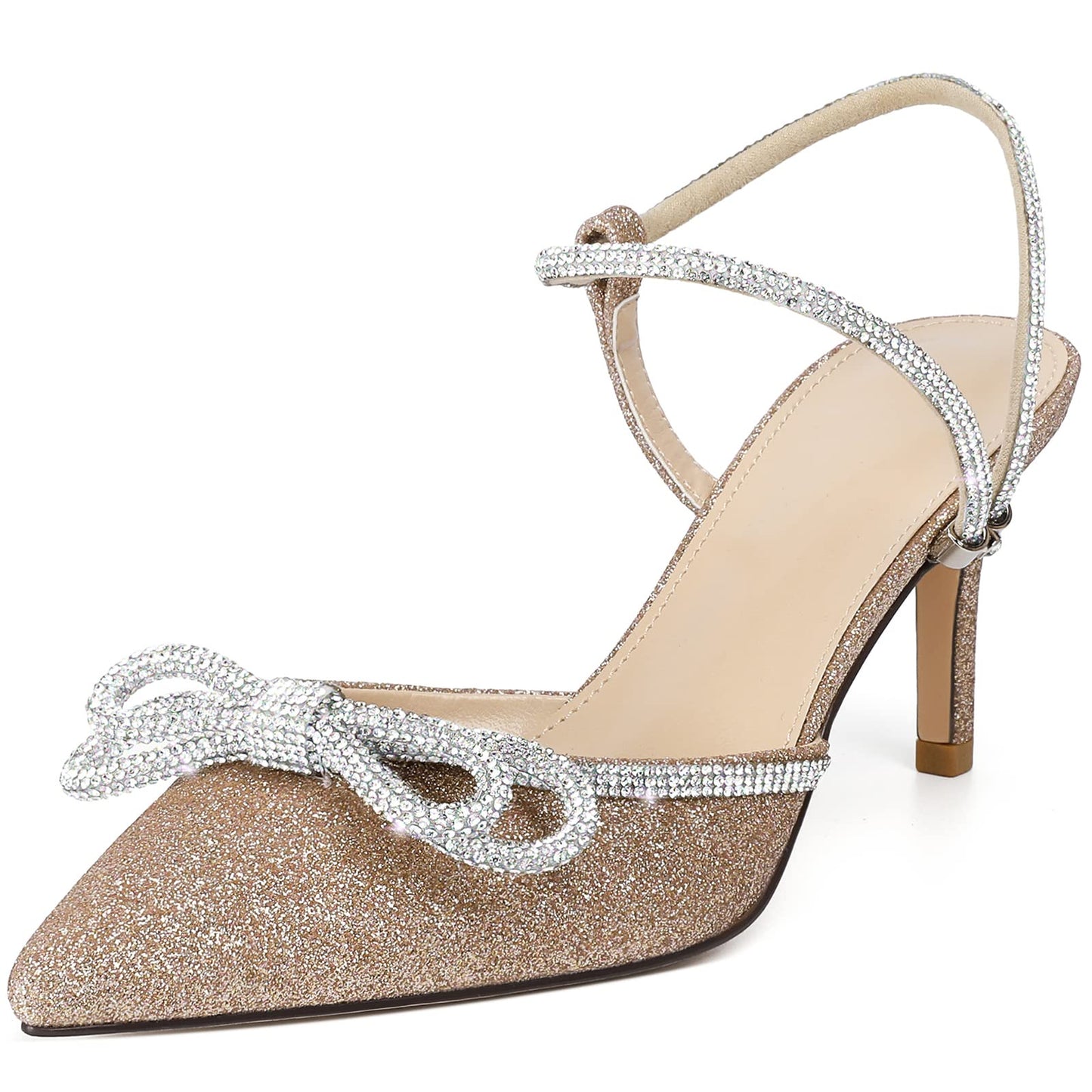 Rhinestone Slingback Kitten Heel Bow Pumps