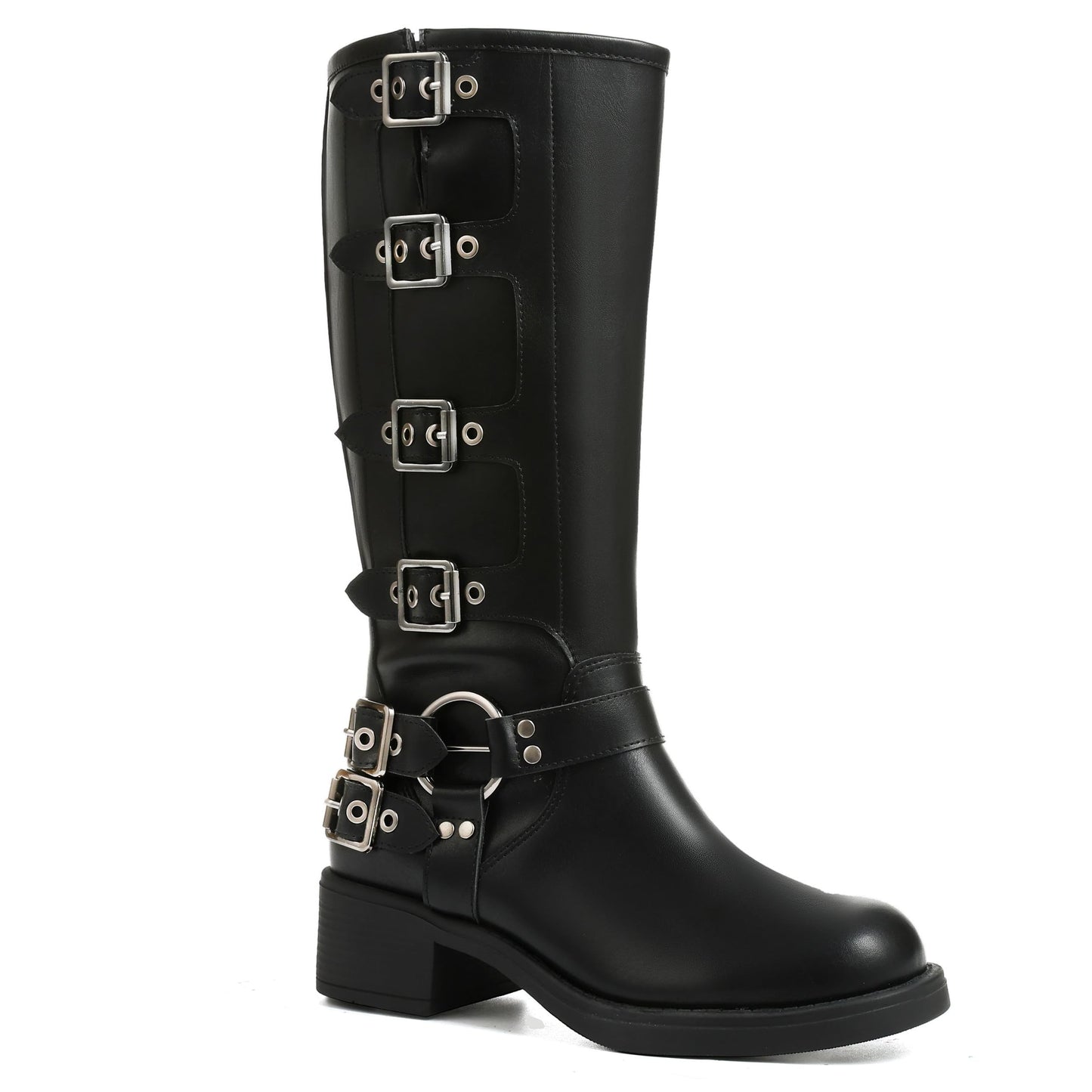 Square Toe Knee High Riding Boots with Buckles