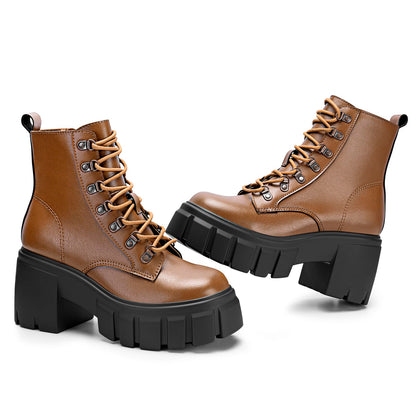 Chunky Platform Combat Boots with Side Zipper