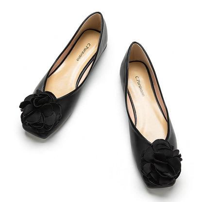 Square Toe Satin Flower Flats