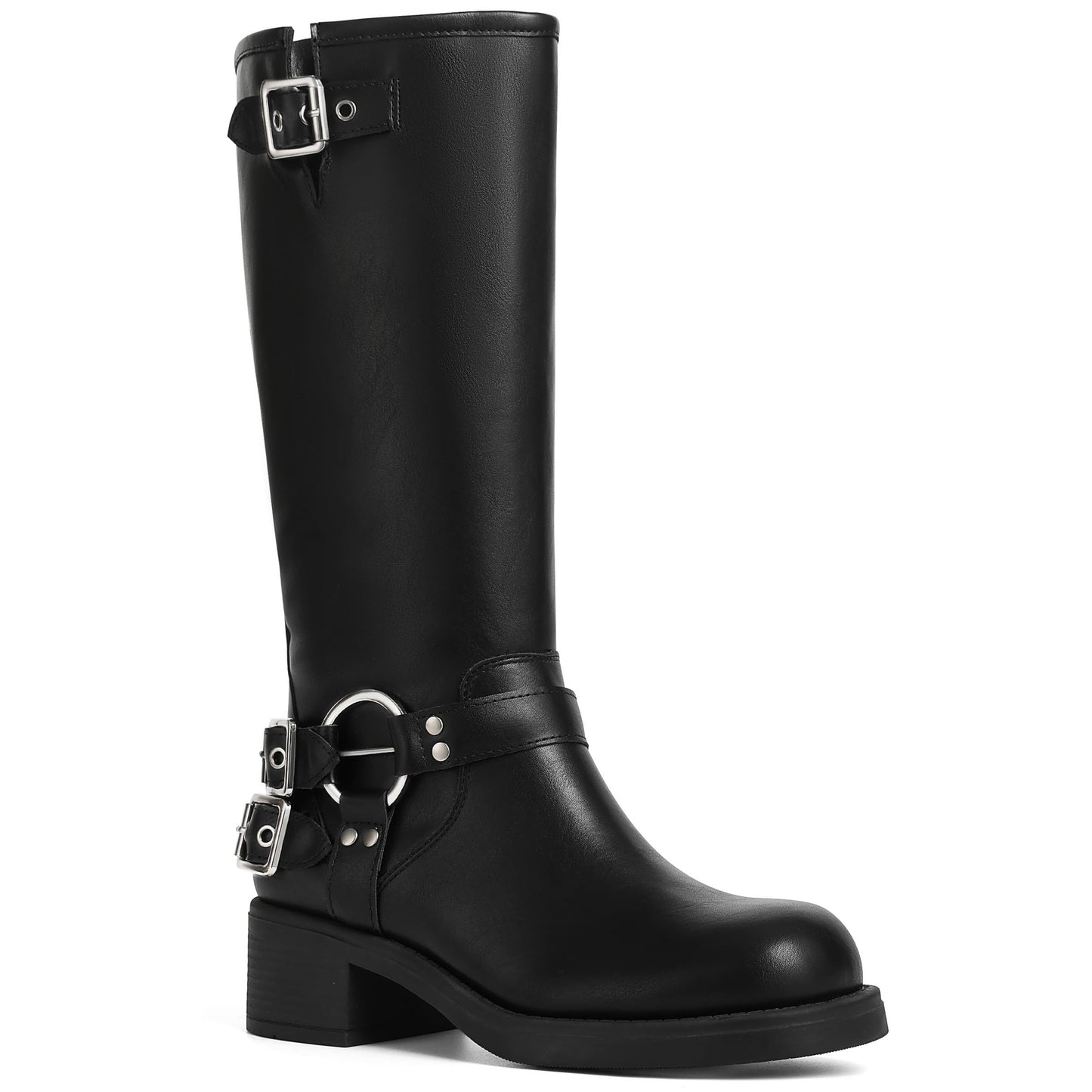 Square Toe Knee High Riding Boots with Buckles