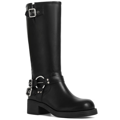Square Toe Knee High Riding Boots with Buckles