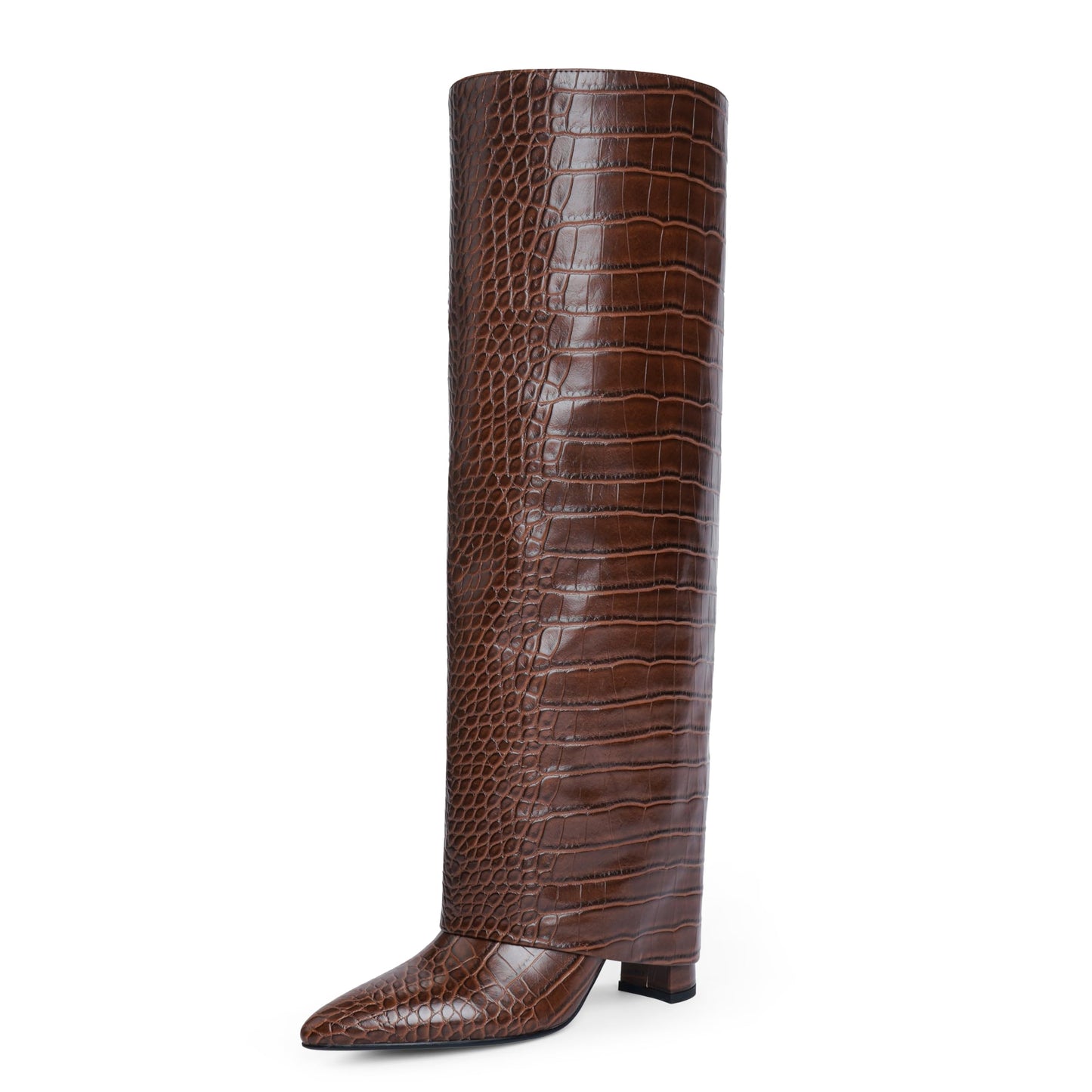 Fold Over Knee High Boots with Chunky Heels
