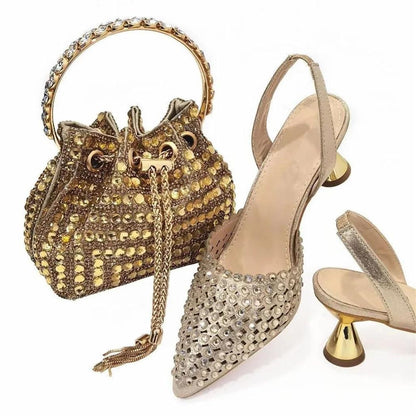 Classic Evening Heel Sandals and Matching Bag Set