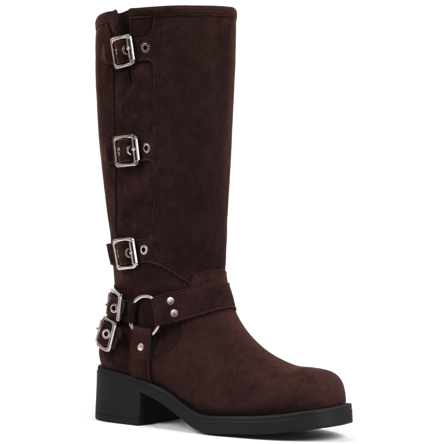 Square Toe Knee High Riding Boots with Buckles