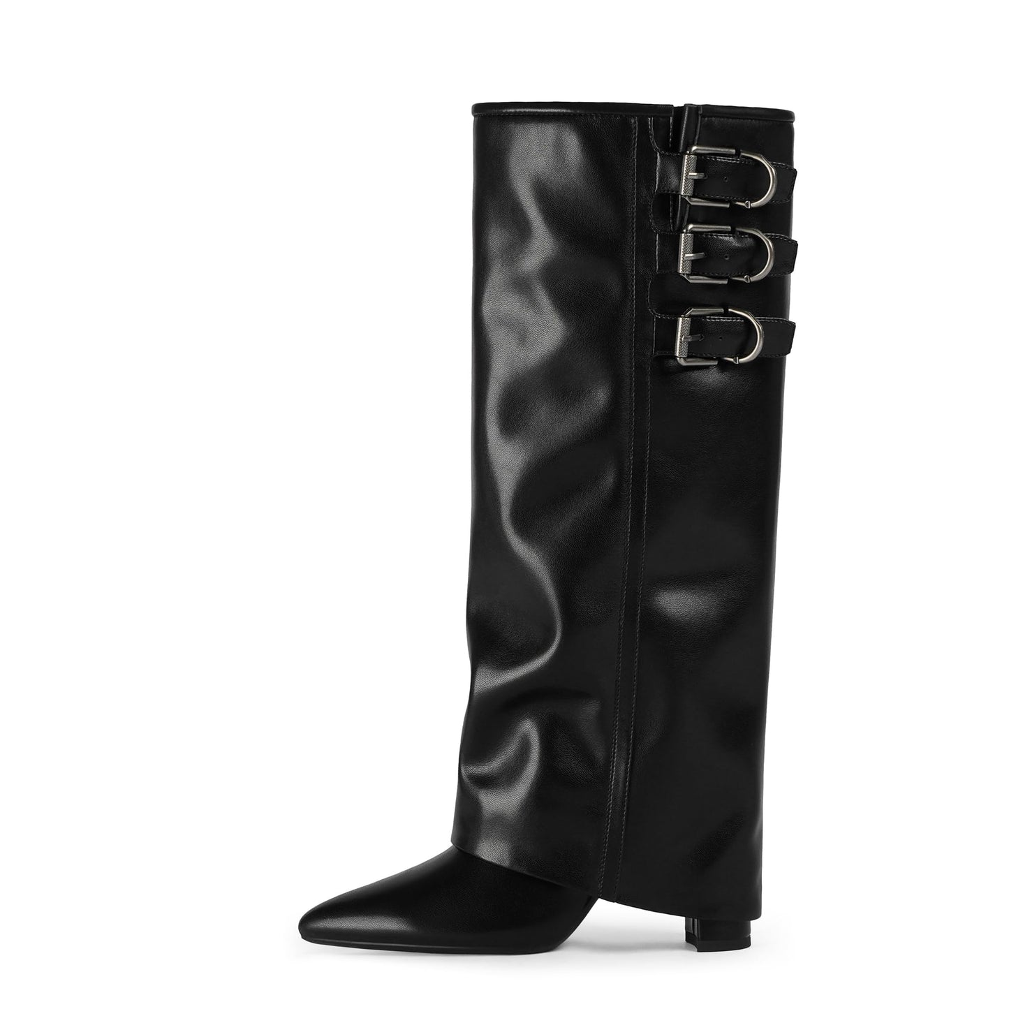 Fold Over Knee High Boots with Chunky Heels