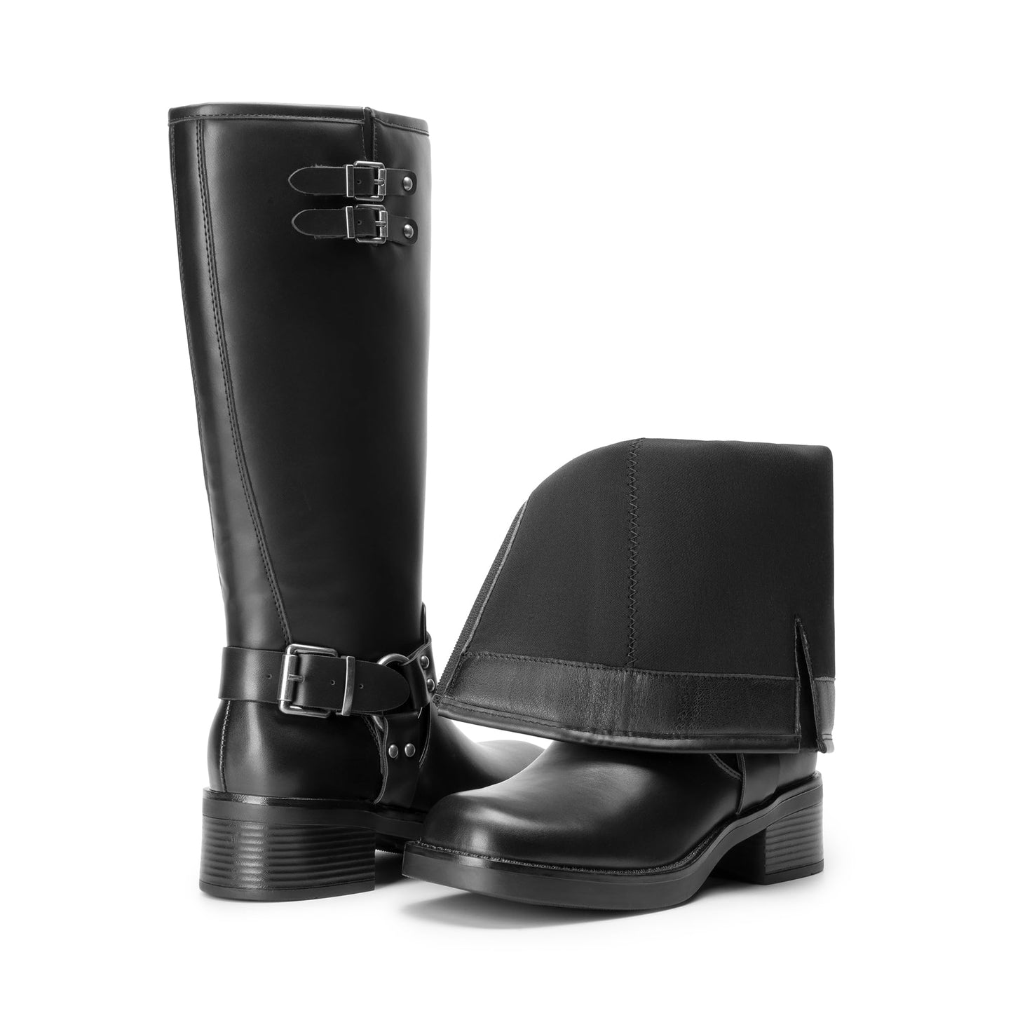 Knee High Combat Boots with Buckle Strap Detail