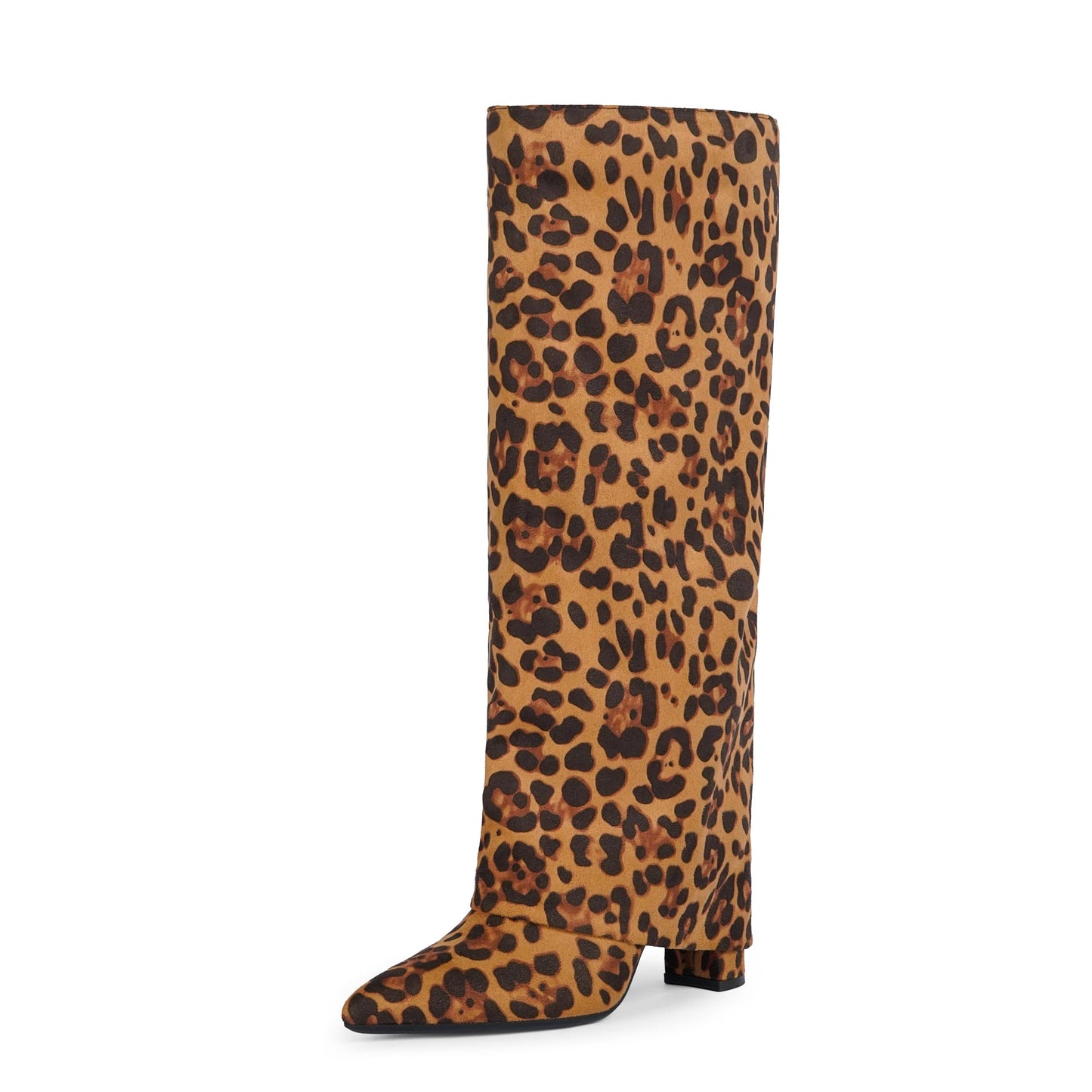 Fold Over Knee High Boots with Chunky Heels