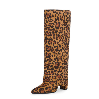 Fold Over Knee High Boots with Chunky Heels