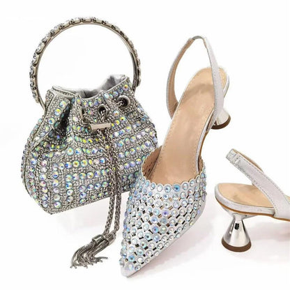 Classic Evening Heel Sandals and Matching Bag Set