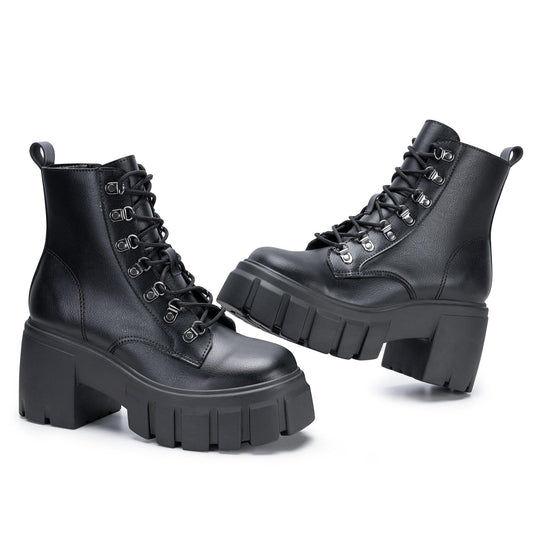 Chunky Platform Combat Boots with Side Zipper