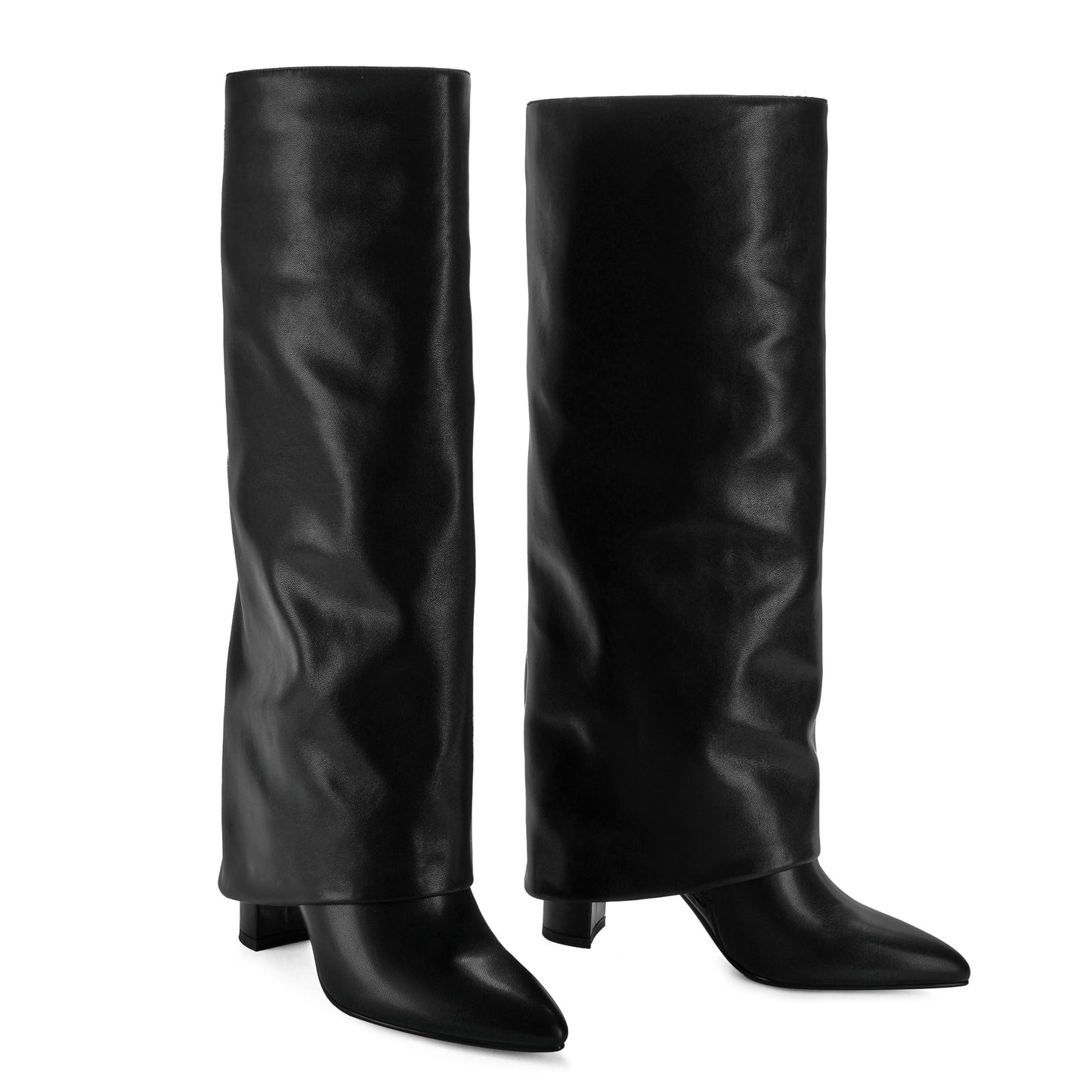Fold Over Knee High Boots with Chunky Heels