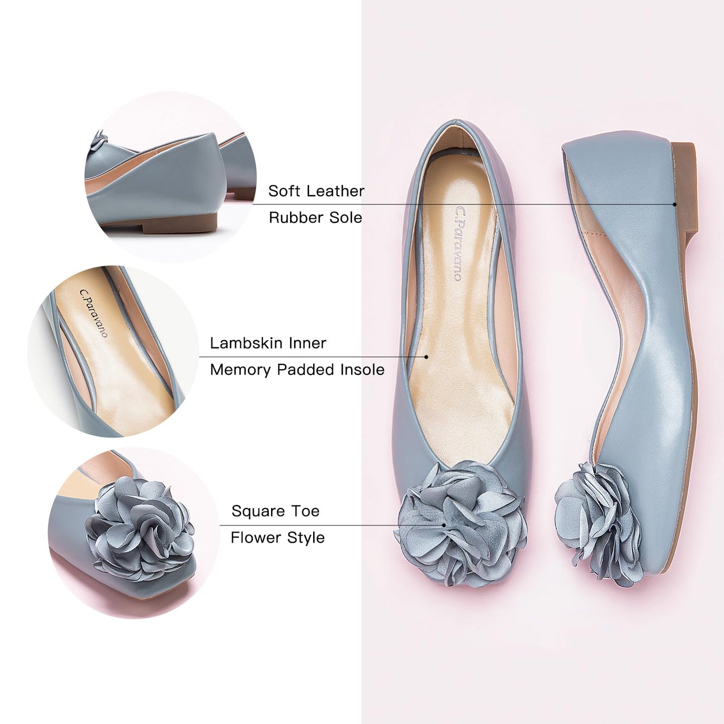 Square Toe Satin Flower Flats