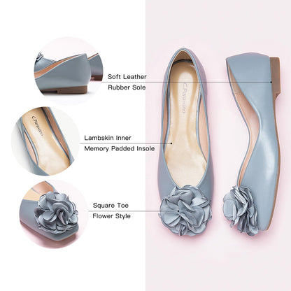 Square Toe Satin Flower Flats