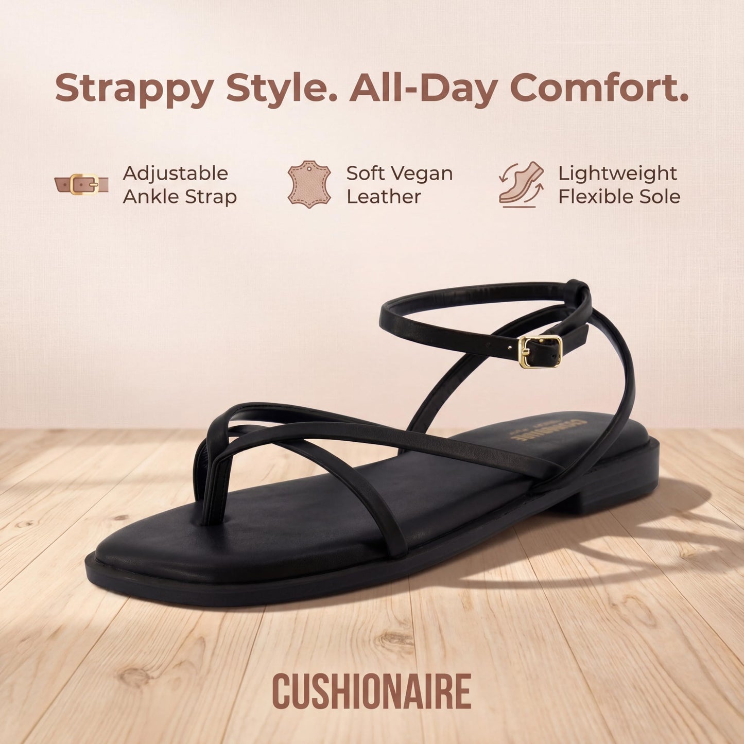 Strappy Flat Sandals with Memory Foam Comfort