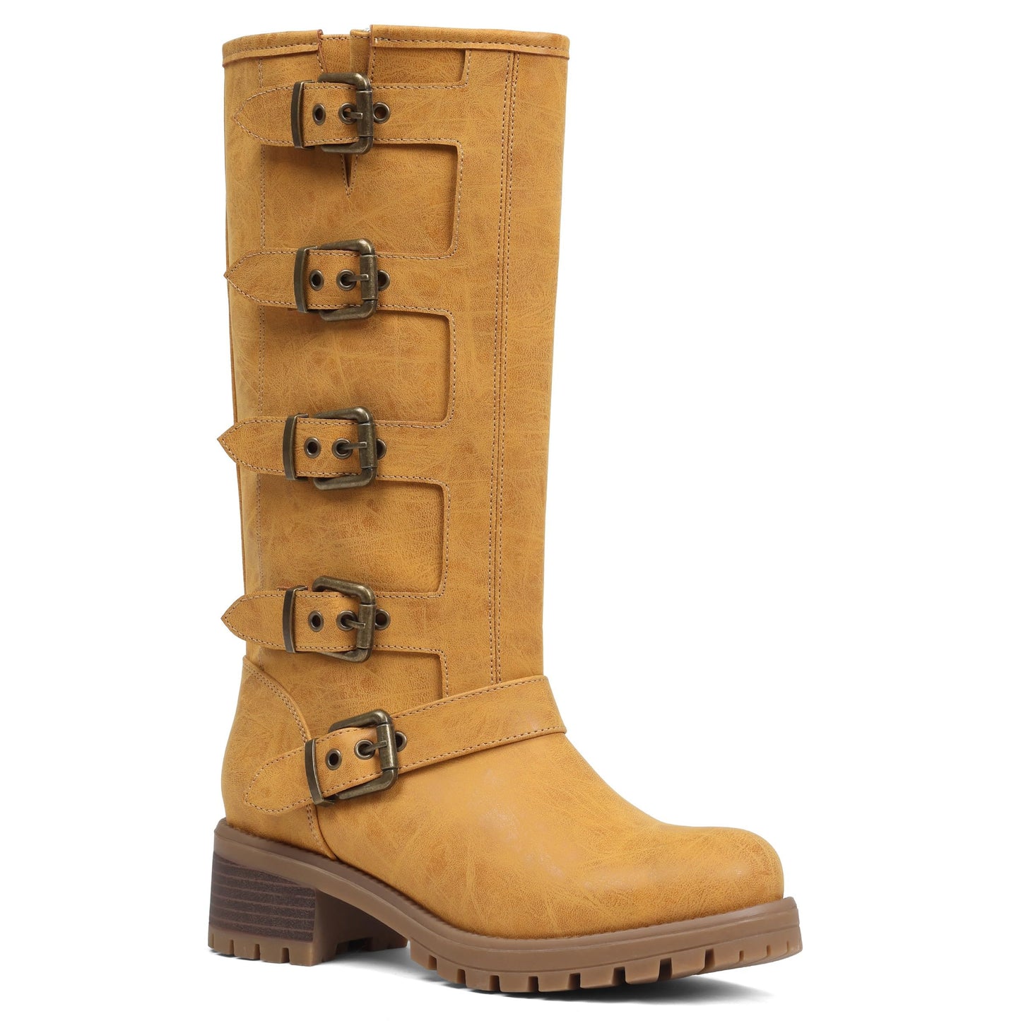 Square Toe Knee High Riding Boots with Buckles