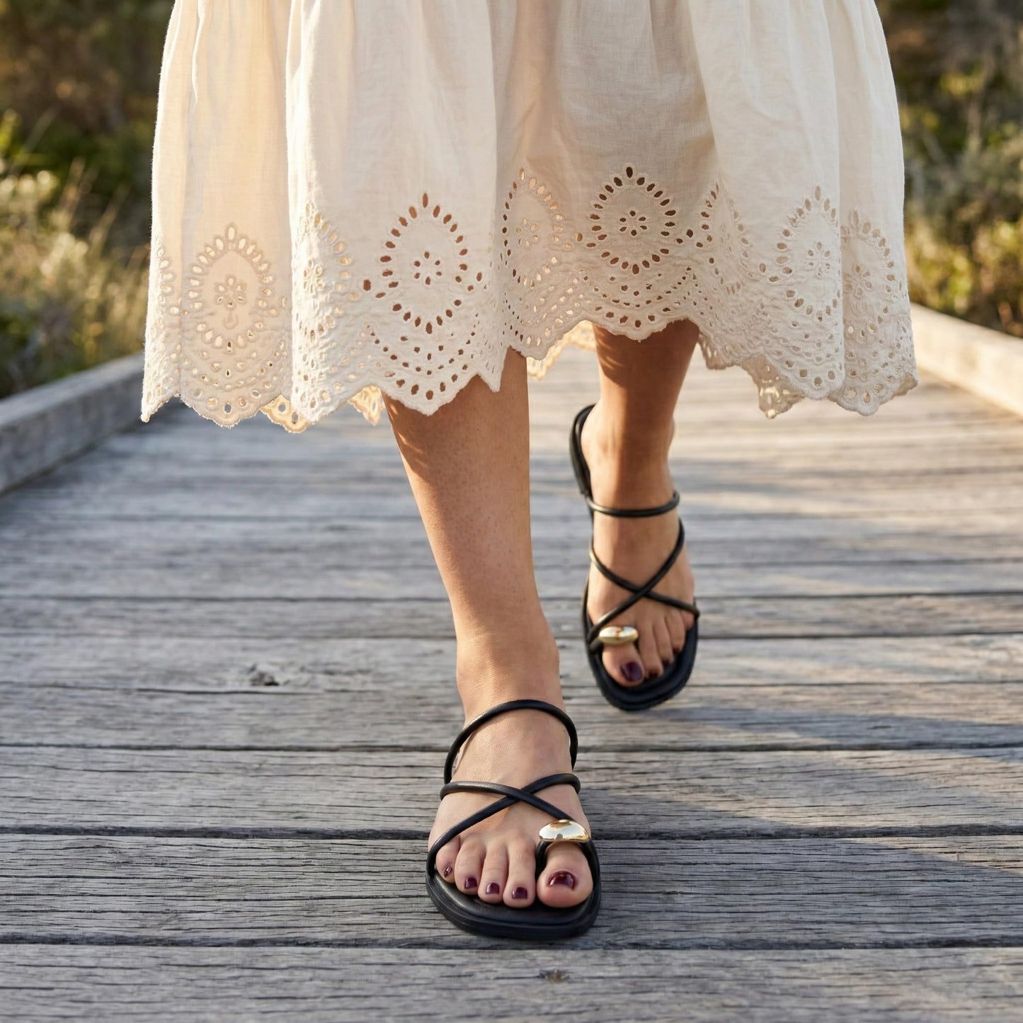 Toe-Loop Slide Sandals with Memory Foam Comfort