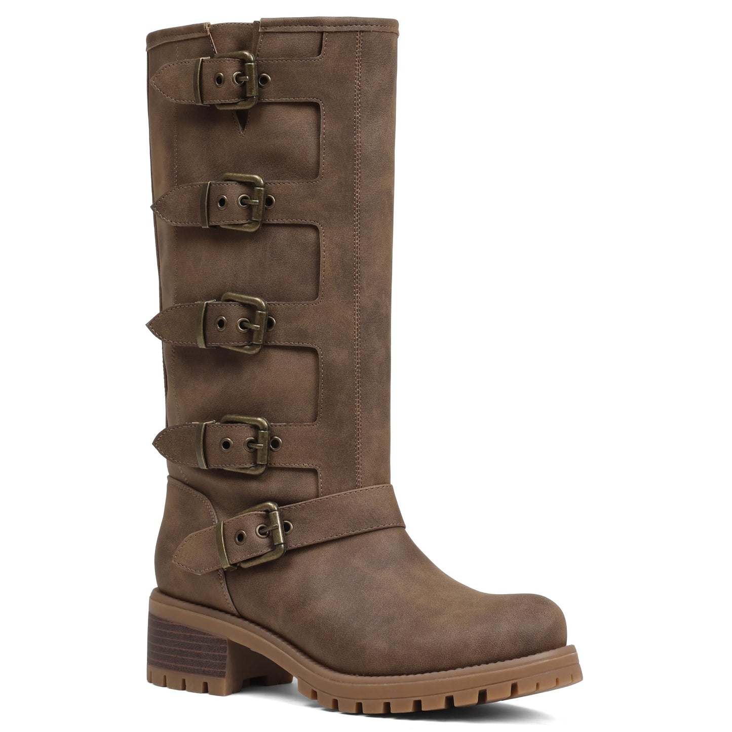 Square Toe Knee High Riding Boots with Buckles