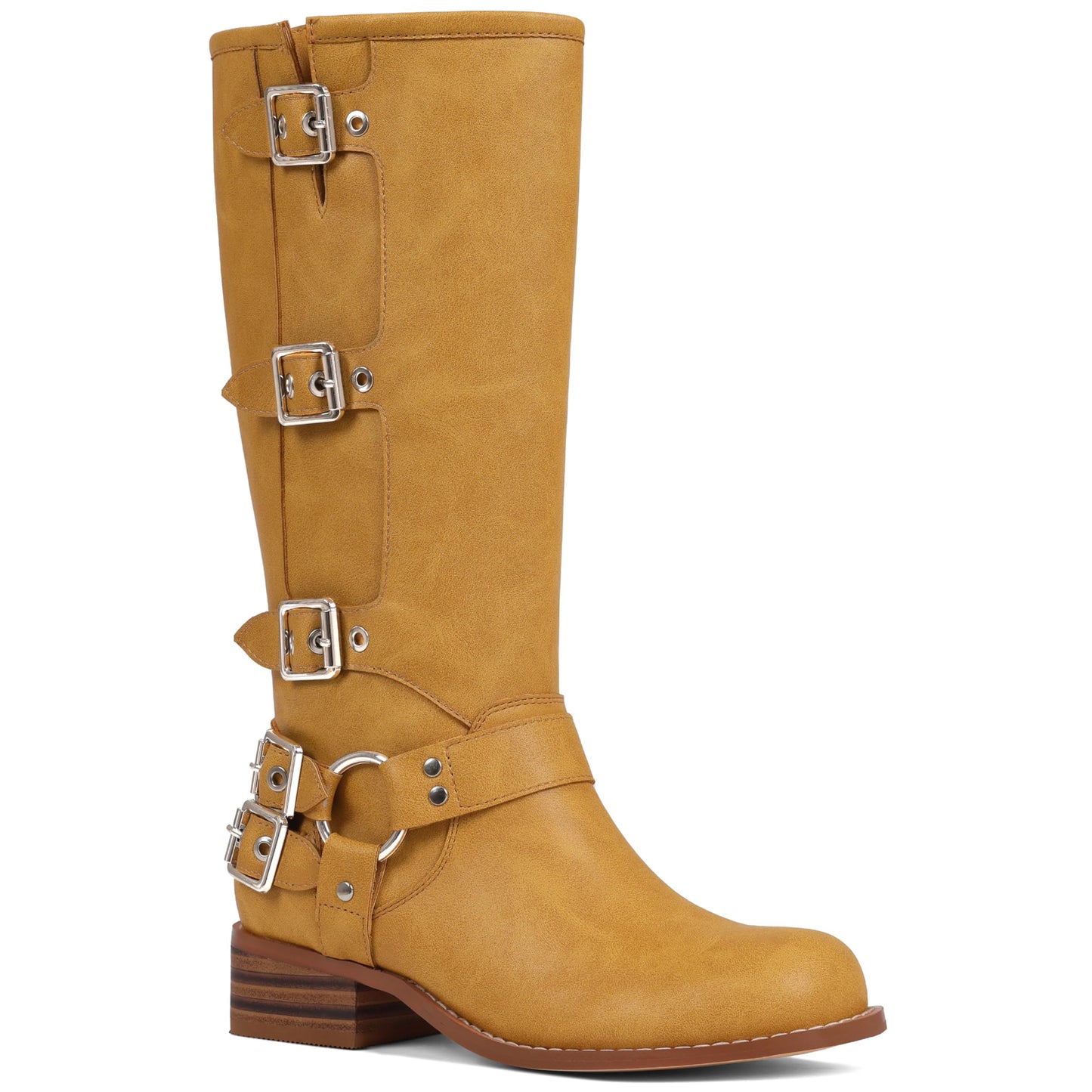 Square Toe Knee High Riding Boots with Buckles