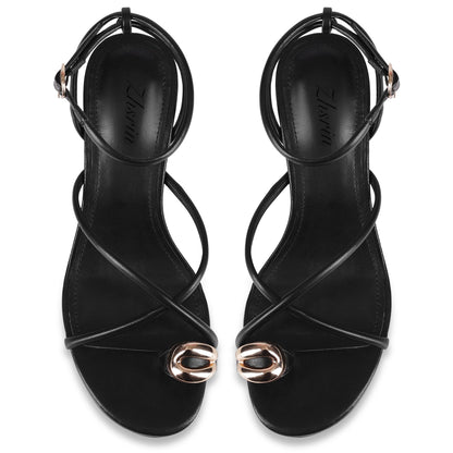 Kitten Heel Thong Sandals with Ankle Strap